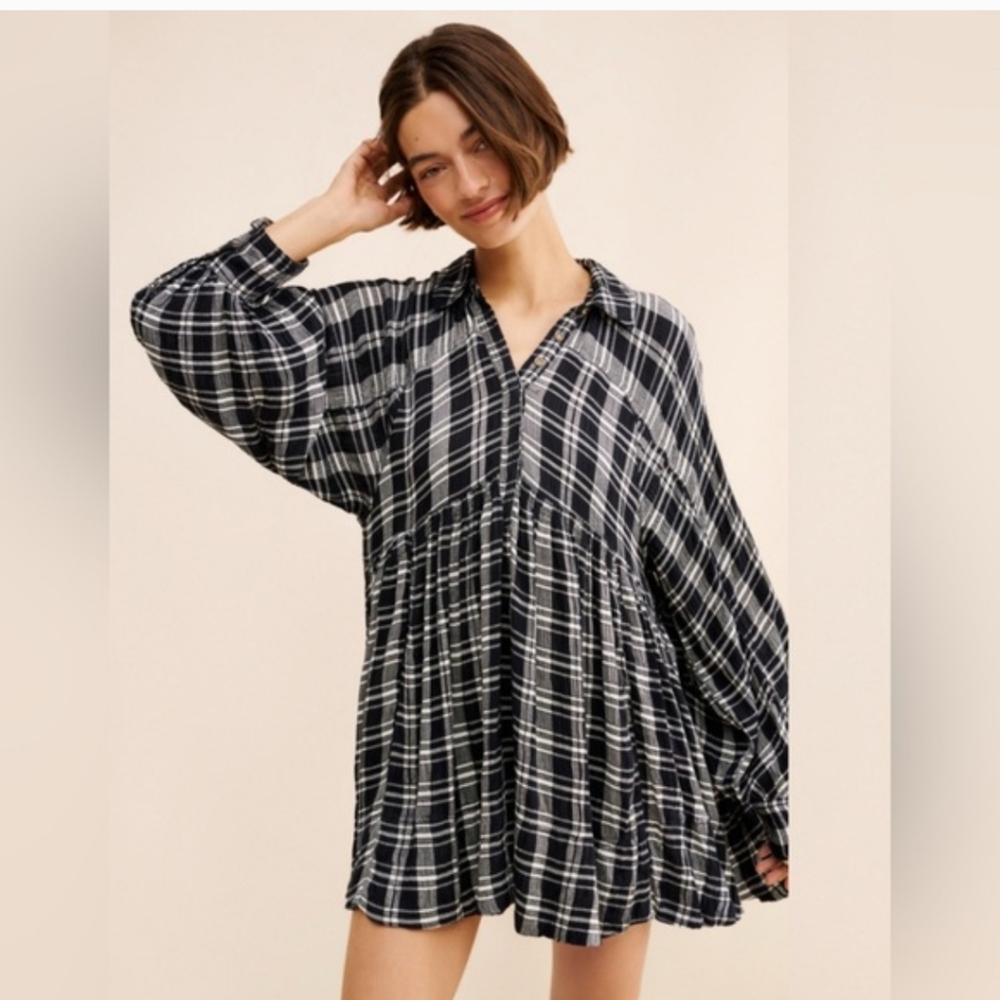 NWT Oversized Free People Hoffman Mini Dress Oversized black combo - Picture 7 of 13